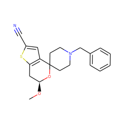 CO[C@H]1Cc2sc(C#N)cc2C2(CCN(Cc3ccccc3)CC2)O1 ZINC000053243102