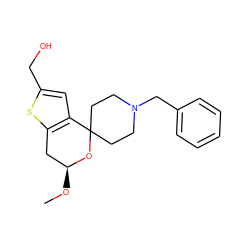 CO[C@H]1Cc2sc(CO)cc2C2(CCN(Cc3ccccc3)CC2)O1 ZINC000053295224