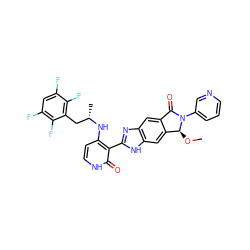 CO[C@H]1c2cc3[nH]c(-c4c(N[C@@H](C)Cc5c(F)c(F)cc(F)c5F)cc[nH]c4=O)nc3cc2C(=O)N1c1cccnc1 ZINC000113834226