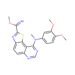 COC(=N)c1nc2ccc3ncnc(N(C)c4ccc(OC)c(OC)c4)c3c2s1 ZINC000207594218