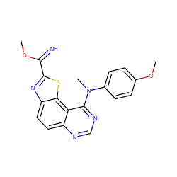 COC(=N)c1nc2ccc3ncnc(N(C)c4ccc(OC)cc4)c3c2s1 ZINC000207593295