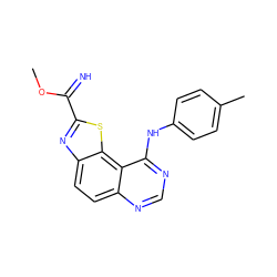 COC(=N)c1nc2ccc3ncnc(Nc4ccc(C)cc4)c3c2s1 ZINC000096270453