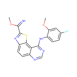 COC(=N)c1nc2ccc3ncnc(Nc4ccc(F)cc4OC)c3c2s1 ZINC000096270444