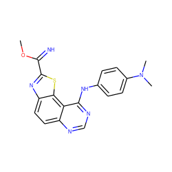 COC(=N)c1nc2ccc3ncnc(Nc4ccc(N(C)C)cc4)c3c2s1 ZINC000096270449