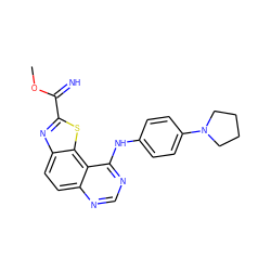 COC(=N)c1nc2ccc3ncnc(Nc4ccc(N5CCCC5)cc4)c3c2s1 ZINC000207581438