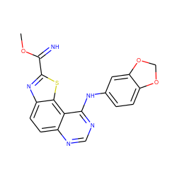 COC(=N)c1nc2ccc3ncnc(Nc4ccc5c(c4)OCO5)c3c2s1 ZINC000096270436