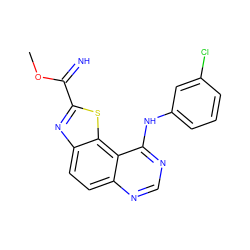 COC(=N)c1nc2ccc3ncnc(Nc4cccc(Cl)c4)c3c2s1 ZINC000096270438