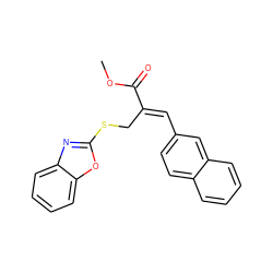 COC(=O)/C(=C/c1ccc2ccccc2c1)CSc1nc2ccccc2o1 ZINC000169308072