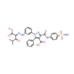 COC(=O)/C(=N/Nc1cccc(-n2nc(C(=O)Nc3ccc(S(N)(=O)=O)cc3)c(C(=O)O)c2-c2ccccc2)c1)C(=O)C(C)C ZINC000095597205