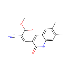 COC(=O)/C(C#N)=C\c1cc2cc(C)c(C)cc2[nH]c1=O ZINC000013556780