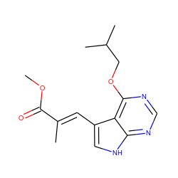 COC(=O)/C(C)=C/c1c[nH]c2ncnc(OCC(C)C)c12 ZINC001772607135