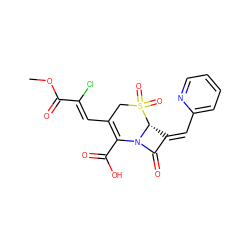 COC(=O)/C(Cl)=C/C1=C(C(=O)O)N2C(=O)/C(=C/c3ccccn3)[C@H]2S(=O)(=O)C1 ZINC000027987127