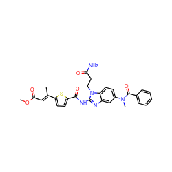 COC(=O)/C=C(\C)c1ccc(C(=O)Nc2nc3cc(N(C)C(=O)c4ccccc4)ccc3n2CCC(N)=O)s1 ZINC000049872465