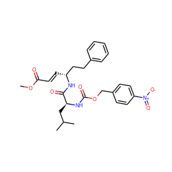 COC(=O)/C=C/[C@H](CCc1ccccc1)NC(=O)[C@H](CC(C)C)NC(=O)OCc1ccc([N+](=O)[O-])cc1 ZINC001772593671