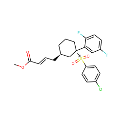 COC(=O)/C=C/C[C@H]1CCC[C@](c2cc(F)ccc2F)(S(=O)(=O)c2ccc(Cl)cc2)C1 ZINC000036175660