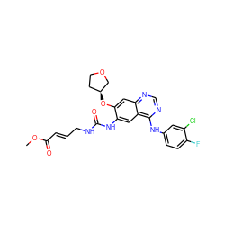 COC(=O)/C=C/CNC(=O)Nc1cc2c(Nc3ccc(F)c(Cl)c3)ncnc2cc1O[C@H]1CCOC1 ZINC000103253596