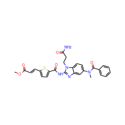 COC(=O)/C=C/c1ccc(C(=O)Nc2nc3cc(N(C)C(=O)c4ccccc4)ccc3n2CCC(N)=O)s1 ZINC000049872478