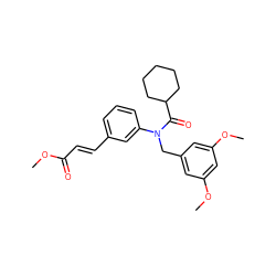 COC(=O)/C=C/c1cccc(N(Cc2cc(OC)cc(OC)c2)C(=O)C2CCCCC2)c1 ZINC000028475873