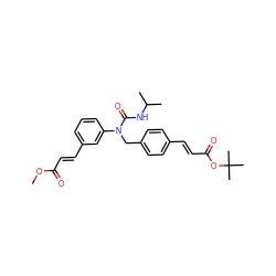 COC(=O)/C=C/c1cccc(N(Cc2ccc(/C=C/C(=O)OC(C)(C)C)cc2)C(=O)NC(C)C)c1 ZINC000028472089