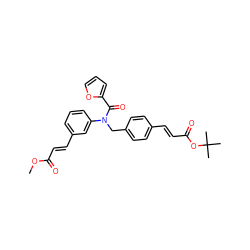 COC(=O)/C=C/c1cccc(N(Cc2ccc(/C=C/C(=O)OC(C)(C)C)cc2)C(=O)c2ccco2)c1 ZINC000028472429