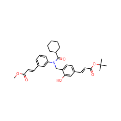 COC(=O)/C=C/c1cccc(N(Cc2ccc(/C=C/C(=O)OC(C)(C)C)cc2O)C(=O)C2CCCCC2)c1 ZINC000028474843