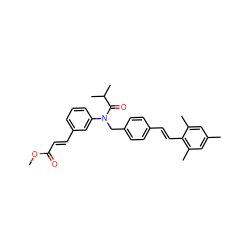 COC(=O)/C=C/c1cccc(N(Cc2ccc(/C=C/c3c(C)cc(C)cc3C)cc2)C(=O)C(C)C)c1 ZINC000028470945