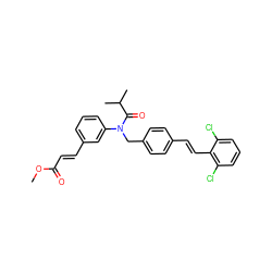 COC(=O)/C=C/c1cccc(N(Cc2ccc(/C=C/c3c(Cl)cccc3Cl)cc2)C(=O)C(C)C)c1 ZINC000028474201