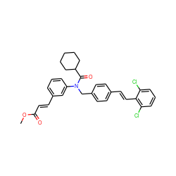 COC(=O)/C=C/c1cccc(N(Cc2ccc(/C=C/c3c(Cl)cccc3Cl)cc2)C(=O)C2CCCCC2)c1 ZINC000028470623