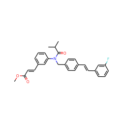 COC(=O)/C=C/c1cccc(N(Cc2ccc(/C=C/c3cccc(F)c3)cc2)C(=O)C(C)C)c1 ZINC000028473941