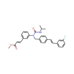 COC(=O)/C=C/c1cccc(N(Cc2ccc(/C=C/c3cccc(F)c3)cc2)C(=O)NC(C)C)c1 ZINC000028475689