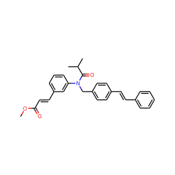 COC(=O)/C=C/c1cccc(N(Cc2ccc(/C=C/c3ccccc3)cc2)C(=O)C(C)C)c1 ZINC000028470465