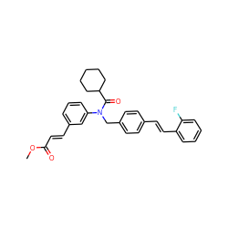 COC(=O)/C=C/c1cccc(N(Cc2ccc(/C=C/c3ccccc3F)cc2)C(=O)C2CCCCC2)c1 ZINC000028470548