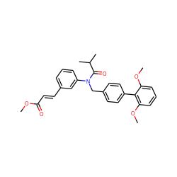 COC(=O)/C=C/c1cccc(N(Cc2ccc(-c3c(OC)cccc3OC)cc2)C(=O)C(C)C)c1 ZINC000028470048