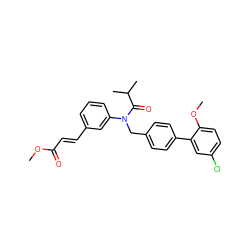 COC(=O)/C=C/c1cccc(N(Cc2ccc(-c3cc(Cl)ccc3OC)cc2)C(=O)C(C)C)c1 ZINC000028467361