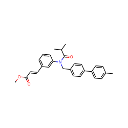 COC(=O)/C=C/c1cccc(N(Cc2ccc(-c3ccc(C)cc3)cc2)C(=O)C(C)C)c1 ZINC000028470006