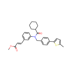 COC(=O)/C=C/c1cccc(N(Cc2ccc(-c3ccc(C)s3)cc2)C(=O)C2CCCCC2)c1 ZINC000028465786