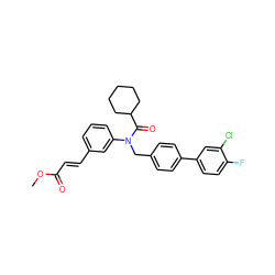 COC(=O)/C=C/c1cccc(N(Cc2ccc(-c3ccc(F)c(Cl)c3)cc2)C(=O)C2CCCCC2)c1 ZINC000028473769