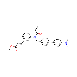 COC(=O)/C=C/c1cccc(N(Cc2ccc(-c3ccc(N(C)C)cc3)cc2)C(=O)C(C)C)c1 ZINC000028471930