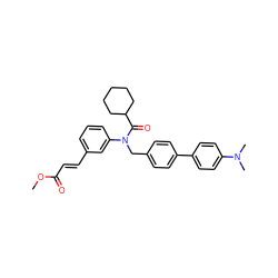 COC(=O)/C=C/c1cccc(N(Cc2ccc(-c3ccc(N(C)C)cc3)cc2)C(=O)C2CCCCC2)c1 ZINC000013831232