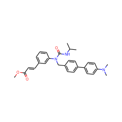 COC(=O)/C=C/c1cccc(N(Cc2ccc(-c3ccc(N(C)C)cc3)cc2)C(=O)NC(C)C)c1 ZINC000028467808