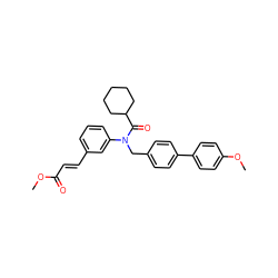 COC(=O)/C=C/c1cccc(N(Cc2ccc(-c3ccc(OC)cc3)cc2)C(=O)C2CCCCC2)c1 ZINC000028469096