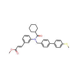 COC(=O)/C=C/c1cccc(N(Cc2ccc(-c3ccc(SC)cc3)cc2)C(=O)C2CCCCC2)c1 ZINC000028466496