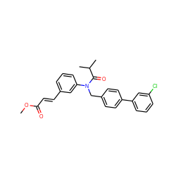 COC(=O)/C=C/c1cccc(N(Cc2ccc(-c3cccc(Cl)c3)cc2)C(=O)C(C)C)c1 ZINC000028469357