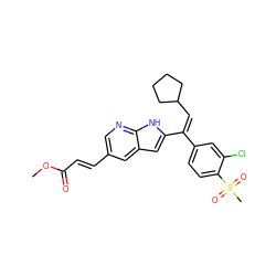 COC(=O)/C=C/c1cnc2[nH]c(/C(=C\C3CCCC3)c3ccc(S(C)(=O)=O)c(Cl)c3)cc2c1 ZINC000653795044