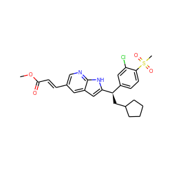 COC(=O)/C=C/c1cnc2[nH]c([C@H](CC3CCCC3)c3ccc(S(C)(=O)=O)c(Cl)c3)cc2c1 ZINC000653808481