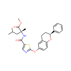 COC(=O)[C@@](C)(CC(C)C)NC(=O)c1cnc(Oc2ccc3c(c2)CC[C@@H](c2ccccc2)O3)s1 ZINC000145480822