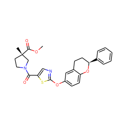 COC(=O)[C@@]1(C)CCN(C(=O)c2cnc(Oc3ccc4c(c3)CC[C@@H](c3ccccc3)O4)s2)C1 ZINC000145569540