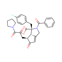 COC(=O)[C@@]1(Cc2ccc(F)cc2)[C@@H]2C(=CC(=O)[C@H]2CC(=O)C(=O)N2CCCC2)CN1C(=O)c1ccccc1 ZINC000008020330
