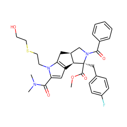 COC(=O)[C@@]1(Cc2ccc(F)cc2)[C@H]2c3cc(C(=O)N(C)C)n(CCSCCO)c3C[C@H]2CN1C(=O)c1ccccc1 ZINC000008829597