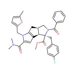 COC(=O)[C@@]1(Cc2ccc(F)cc2)[C@H]2c3cc(C(=O)N(C)C)n(Cc4ccc(C)o4)c3C[C@H]2CN1C(=O)c1ccccc1 ZINC000064728556